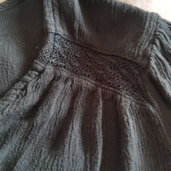 Cropped Lacey American Eagle Peasant Top With Romantic Details Hunter Green xs - Picture 5 of 6